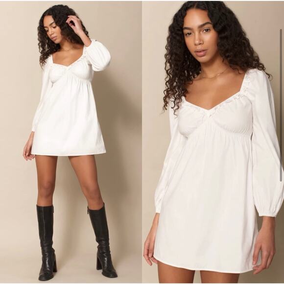 Reformation XS White Vic Long Sleeve Mini Dress - Picture 2 of 8